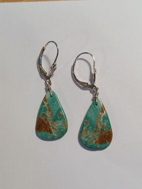 Sterling Leverback Teardrop Turquoise  Stone Earrings